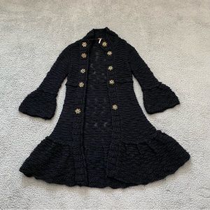 Free People Cardigan Sweater Womens XS Black Crochet Knit Wool Blend Bell Cuffs